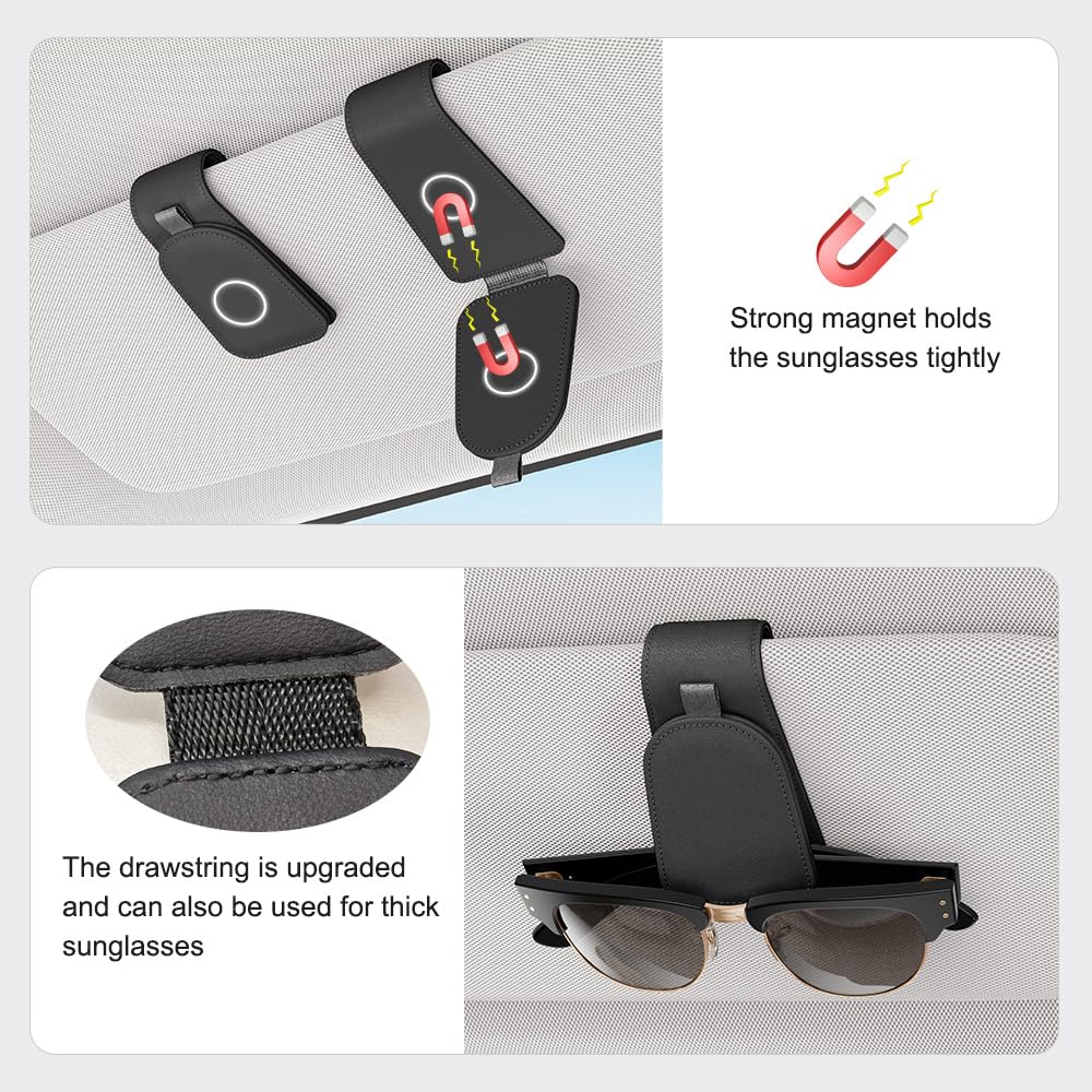 Sotfamily Sunglass Holder for Car Visor, Suede Cloth Magnetic Sunglass Organizer for Car Accessories, 2 Packs, Black Sotfamily