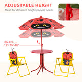 Outsunny Kids Table and Chair Set, Outdoor Folding Garden Furniture, Picnic Table for Patio Backyard, with Removable & Height Adjustable Sun Umbrella, Aged 3-6 Years Old, Red Outsunny