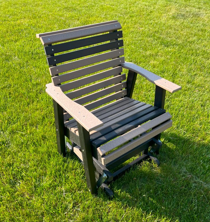 Poly Outdoor Glider - Premium Quality | Affordable Price - Amish Handcrafted in The USA - 20-year Warranty - All-Weather Resistant & Maintenance Free - Rollback Style (Weathered Wood/Black) WoodArtSupply