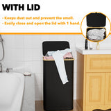 SpaceAid Laundry Hamper with Lid, 110L Large Tall Clothes Basket Bin with Bamboo Handles, Collapsible Laundry Hamper for Bedroom, Bathroom, Dorm, Laundry Room - Black SpaceAid
