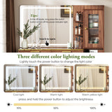 Chrangmay 47.24" Big Modern Vanity Desk with Mirror and Lights,Makeup Vanity Desk with 5 Drawers and Storage Shelves & Power Outlet,Dressing Table with Glass Top, Brown Chrangmay