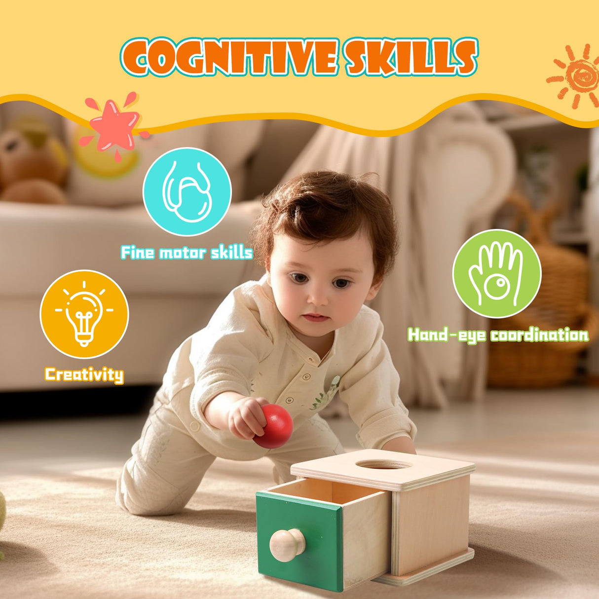 Montessori Toys for Babies 6-12 Months,1 Year Old,8 in 1 Learning Educational Set Wooden Sensory Toys for Baby Toys 12-18 Months (Includes Tissue Box Toy,Rainmaker and More) Tooysea