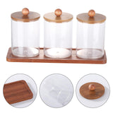Tbestmax Qtip Holder with Vanity Tray, Clear Bathroom Containers Dispenser for Storage Cotton Swab/Ball/Pad Holder Wood Lids Tbestmax