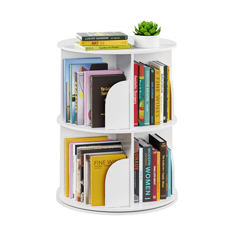 SpaceAid 2 Tier Rotating Bookshelf Tower, Spinning Bookcase Lazy Susan, Revolving 360 Book Shelf Storage Round Carousel, Vertical Rotate Turning Spiral Corner Organizer, White SpaceAid
