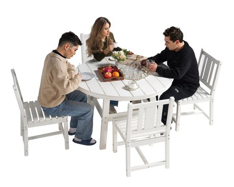 AMERLIFE 5 Piece HDPE Outdoor Dining Table & Chairs Set, All-Weather Patio Furniture with Umbrella Hole for Garden, Backyard, Seaside, White AMERLIFE
