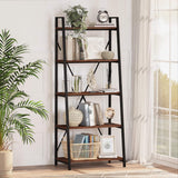 BON AUGURE Rustic Oak 5-Tier Industrial Ladder Shelf Bookcase BON AUGURE