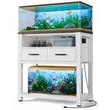 EOSVALO 20-29 Gallon Aquarium Stand with Stable Metal Frame & Power Outlet, Heavy-Duty Fish Tank Stand with Waterproof Mat, 550LBS Capacity Storage Cabinet, White+Brown EOSVALO