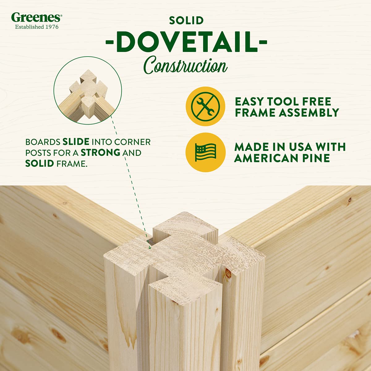 Greenes Fence Original Pine Raised Garden Bed, 4' x 4' x 10.5" - Made in USA with American Pine Greenes Fence