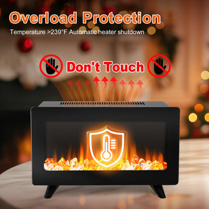 16" Small Electric Fireplace Heater - Desk Space Heater with Realistic Led 3D Flames, Freestanding Fire Places Electric Fireplace Stove, Infrared Heater Indoor, 750 | 1500w, Overheating Protection