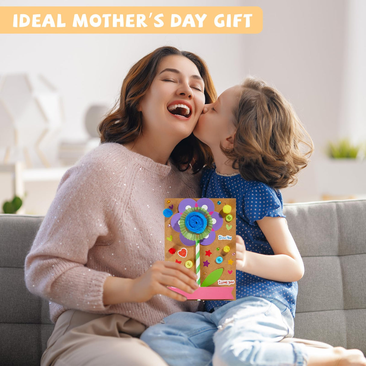 24 Packs Mother's Day Crafts for Kids 3D Flower Greeting Card Making Kit Happy Mothers Days Paper DIY Art Craft Set with Foam Stickers Straws Cake Cups Handmade Gifts for Mom Classroom Activity Lonfliness