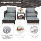 LEVELEVE Balcony Furniture 5 Piece Patio Conversation Set, PE Wicker Rattan Outdoor Lounge Chairs with Soft Cushions 2 Ottoman&Glass Table for Porch, Lawn-Brown Wicker LEVELEVE