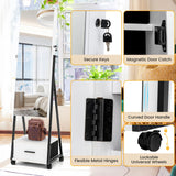 LOKO Rolling Jewelry Cabinet with Wheels, Lockable Jewelry Organizer Box with Drawers, Freestanding Jewelry Armoire with Full-length Mirror, for Women Girls Bedroom Cloakroom (White) LOKO