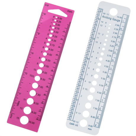 AYLIFU 2 PCS Plastic Knitting Needle Gauge Ruler Knitting Needle Sizer Knitting Gauge Measuring Tool for Sewing or Student Study (2 Colors) AYLIFU