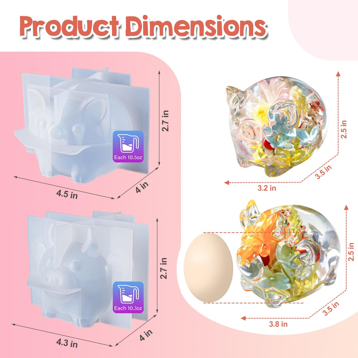 LET’S RESIN Animal Resin Molds, Cute Pig and Cow Figurine Silicone Molds for Epoxy Resin, Large 3D Round Resina Molds for Flowers Preservation, Resina Crafts, Home Desk Decor & Gifts for Animal Lovers LET'S RESIN