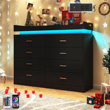 Hlivelood 8 Drawer Dresser with LED Light and Charging Station, Modern Chest of Drawers for Closet, Wide Drawer Organizer Cabinet for Bedroom, Living Room, Entryway, Hallway(Black) Hlivelood