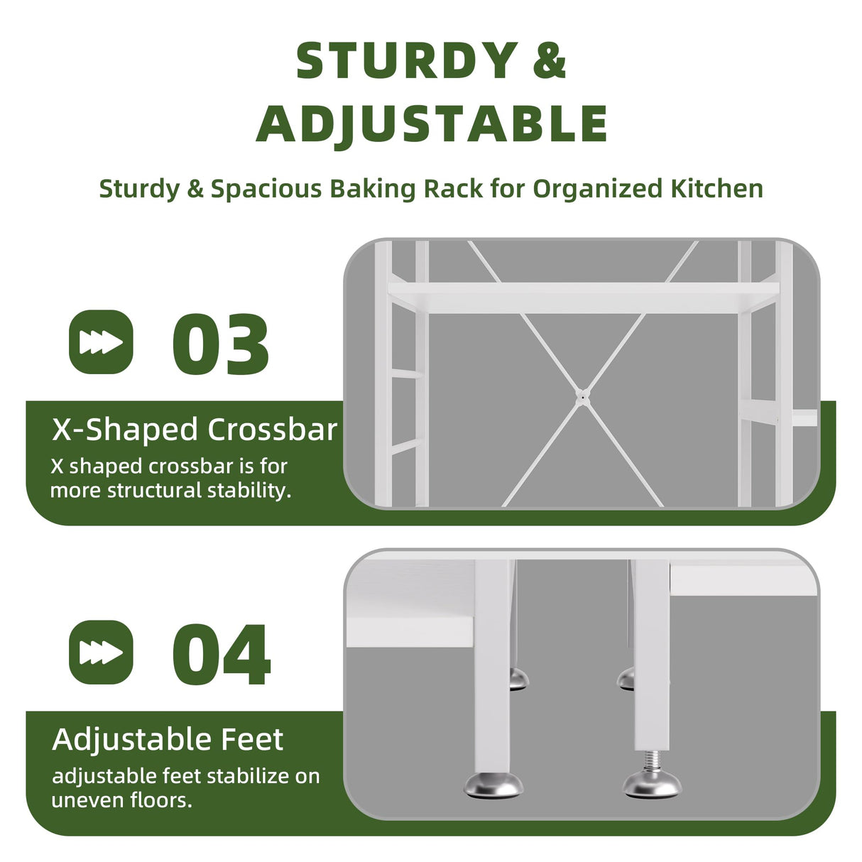 vovala Baker’s Rack, Microwave Oven Stand with Bamboo Frame, 35.43" Coffee Bar with Wire Basket & 6 Hooks, 3-Tier Kitchen Storage Shelf Stand for Kitchen, Living Room, Office, White vovala