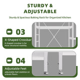 vovala Baker’s Rack, Microwave Oven Stand with Bamboo Frame, 35.43" Coffee Bar with Wire Basket & 6 Hooks, 3-Tier Kitchen Storage Shelf Stand for Kitchen, Living Room, Office, White vovala