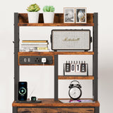 Furnulem Tall Night Stand with LED & USB Ports, 45.3inch Nightstand with Open Bookshelf, Bedside Table with 3 Fabric Drawers for Bedroom/Dorm/Office, Rustic Brown Wood-Metal Frame Furnulem