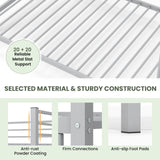 KOMFOTT Metal Low Bunk Bed Twin Over Twin, Heavy Duty Bunk Bed Frame with Ladder & Full-Length Guardrails, Metal Slatted Floor Bed Frame for Teens & Adults, No Box Spring Needed KOMFOTT