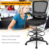 Giantex Drafting Chair, Ergonomic Tall Office Chair with Adjustable Lumbar Support & Footrest Ring, Executive Computer Standing Desk Chair with Flip-up Armrests, High Back Office Rolling Stool, Black Giantex
