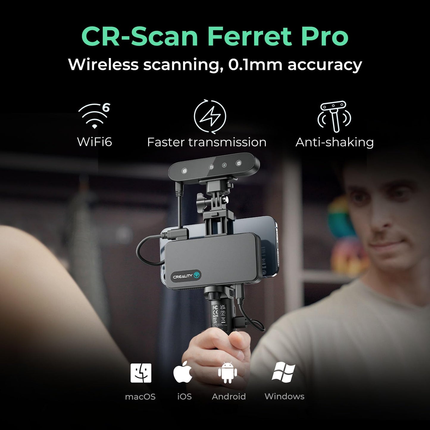 Creality 3D Scanner CR-Scan Ferret Pro for 3D Printing, Upgrade Handheld Scanner with Wireless Scanning Anti-Shake Tracking, Fast Full-Color Scan, 0.1mm Accuracy for iOS/Android Phone PC Win  - WoodArtSupply