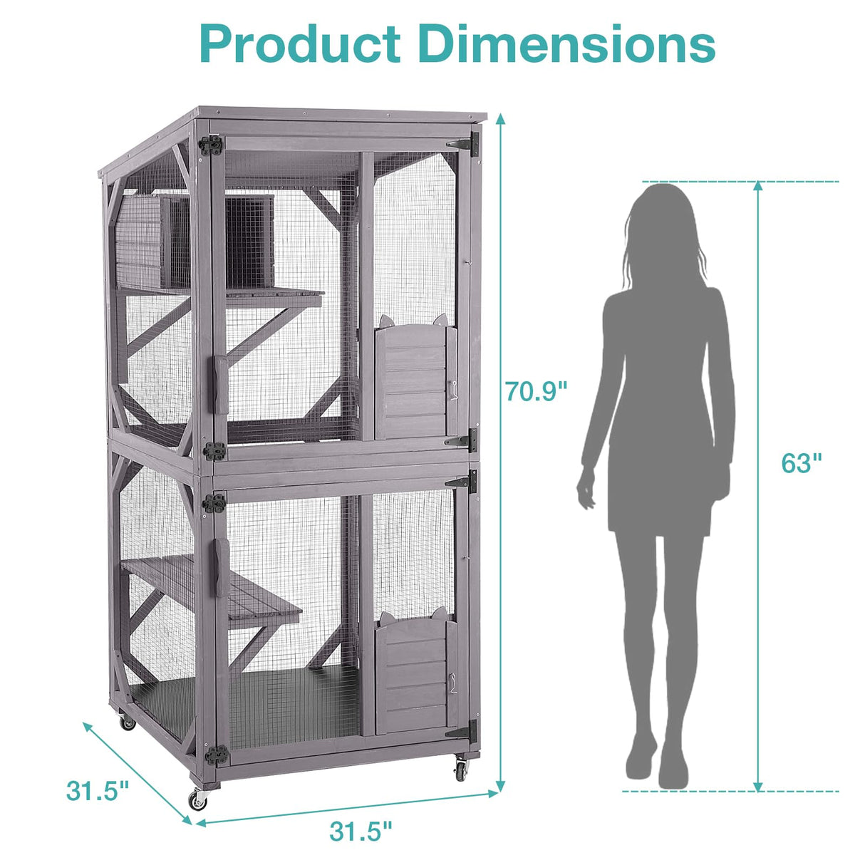 Catio Outdoor Cat Enclosure,Cat House with Wheels,Upgraded Resting Box,Waterproof Roof for Patio Garden Suumerpety