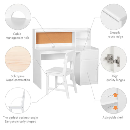 UTEX Kids Study Desk with Chair, Kids Desk and Chair Sets with Hutch and Storage Cabinet, Wooden Children Study Table, Student Writing Desk Computer Workstation for 5-12 Years Old