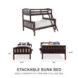 DHP Airlie Espresso Twin-Over-Full Convertible Bunk Bed with Ladder and Guardrails DHP