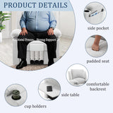 Power Recliner Chair for Adults,Upholstered Nursery Reclining Sofa Chair,Heating Point Massage Theater Seating Single Sofa with Side Pockets Table for Living Room-Grey White Alunaune