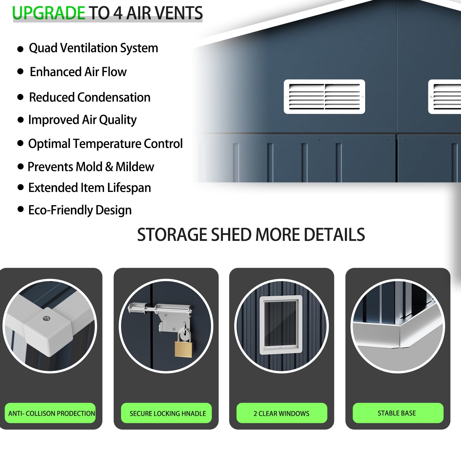 MistMo 10X12X7.5 FT Outdoor Steel Storage Shed with Lockable Doors, 2 Windows, Transparent Roof Panels (Wood Panels & Frame Floor Not Included), Ideal for Garden, Backyard, Patio Storage - WoodArtSupply