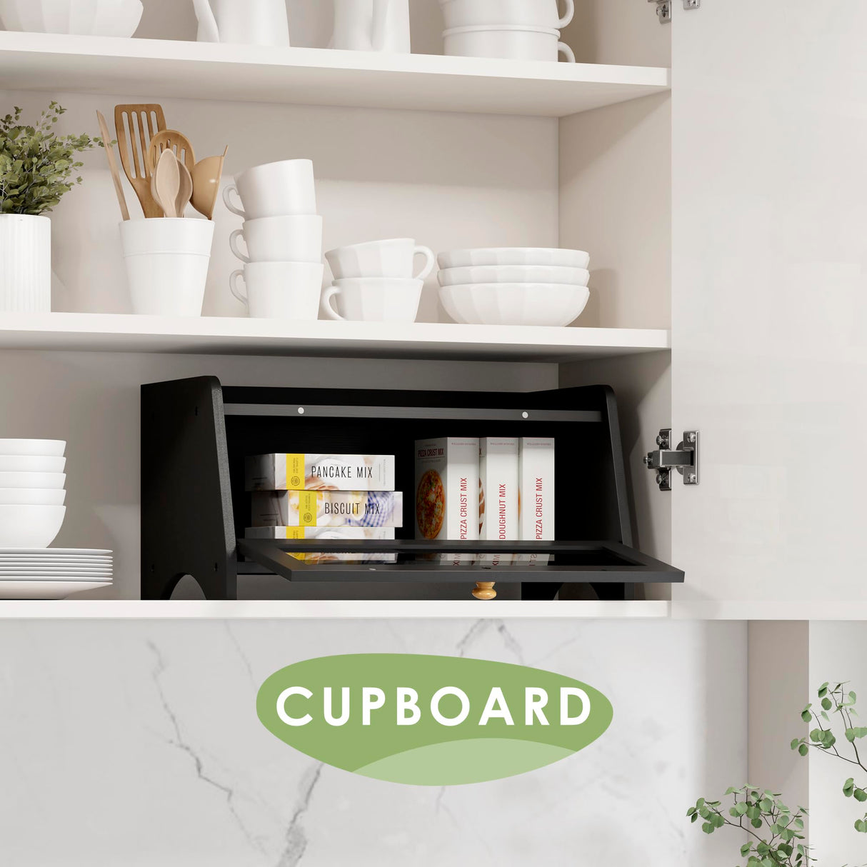 JANSNIMEN Bread Box for Kitchen Countertop, Large Bread Container Storage, Wooden Farmhouse Bread Box with Window Bread Holder (Black) JANSNIMEN