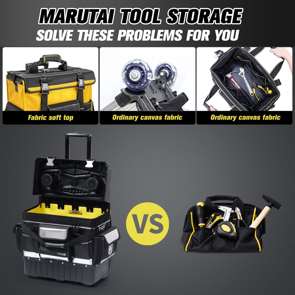 MARUTAI 18'' Rolling Tool Bag with Wheels, Tool Bags Organizer, with Telescopic Handle and Waterproof Cover, 330lbs Load Rated, Storage Manager Toolbox for Camping, Construction Sites MARUTAI TOOL STORAGE