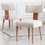Wahson Beige Dining Chairs Set of 2, Comfy Upholstered Modern Farmhouse Kitchen Chairs with Wood Legs, Linen Fabric Dining Chairs with Curved Wingback for Living Room Bedroom Wahson