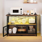 YITAHOME 47" Rustic Brown Wine Cabinet with LED Lights and Power Outlets YITAHOME