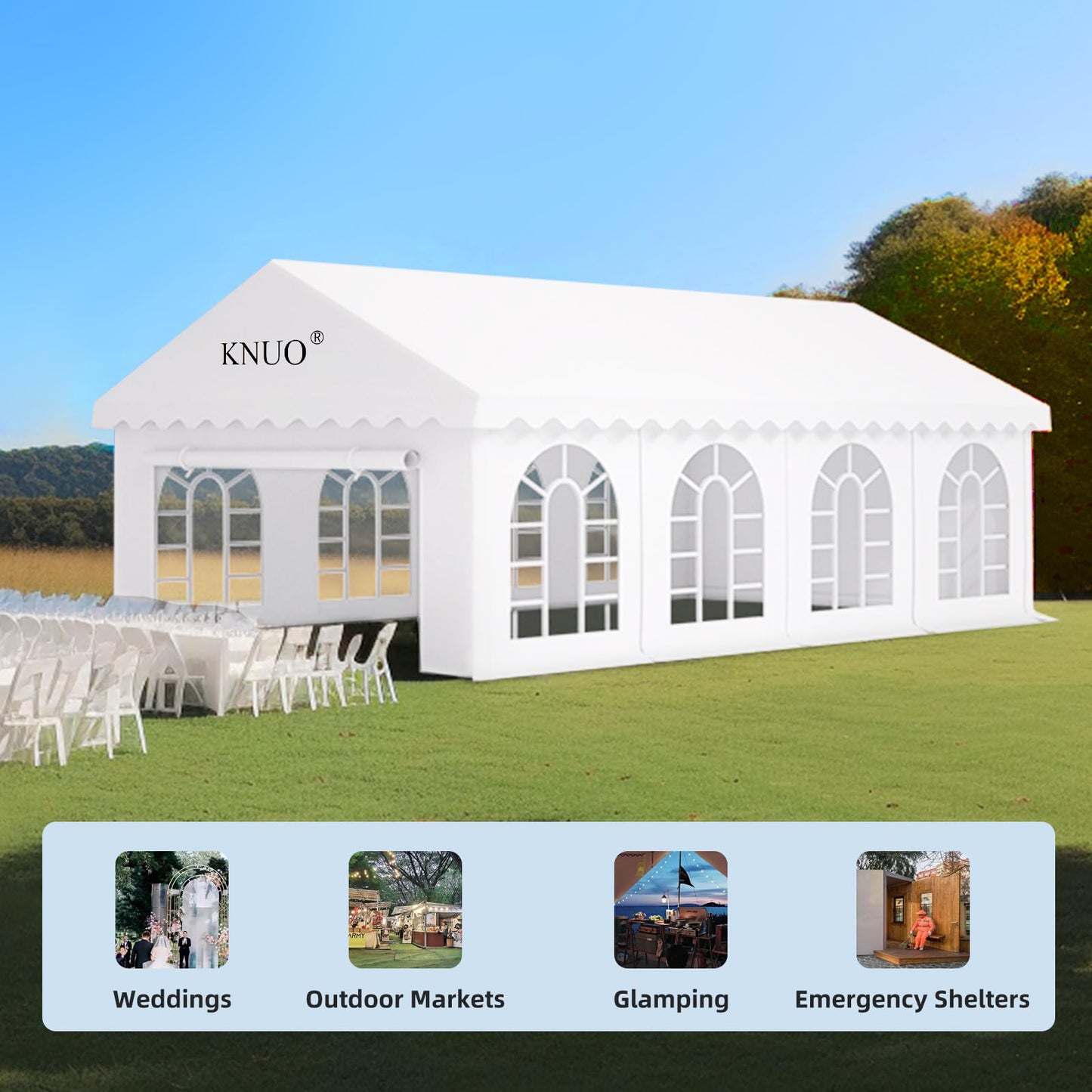 KNUO 20x30ft Party Tent for 80 People Event Tent- Heavy Duty Outdoor Weddings Tent with Removable PVC Windows&Zippered Doors Carpas para Fiestas, White - WoodArtSupply