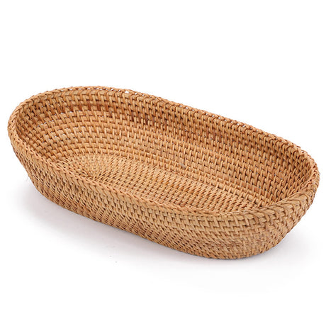 i-lan Handwoven Bread Serving Basket Bowls, Wicker Oval Fruit Bowl, Serving Bread Basket Set, Food Storage Bowl for Bread, Snack, Vegetable, Natural Brown (S: 10") i-lan