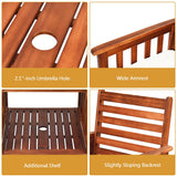 HAPPYGRILL Acacia Wood Loveseat with Table Patio Bistro Set Wooden Table Chairs Set with Cushions, Outdoor Furniture Set with 2.1-inch Umbrella Hole for Garden Balcony HAPPYGRILL