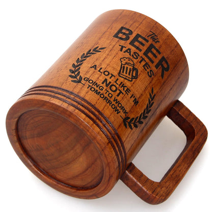 Funny Beer Lover Gift for Men Women Boyfriend Dad Husband Brother Large Wooden Beer Mug Gag Retirement Gifts for Coworkers Friend Man Mug Gift Wood Beer Stein Cool Retired Gifts Tankard Vikin - WoodArtSupply