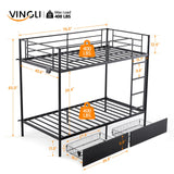 VINGLI Metal Bunk Bed Frame Twin Over Twin with 2 Drawers, LED Lights, Safety Guardrail & Ladder, Charging Station, for Kids, Teens & Adults, Space-Saving, No Box Spring Needed, Black VINGLI