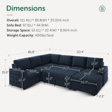 HONBAY Sectional Sleeper Sofa with Pull Out Bed U-Shape Sectional Couch Sleeper Bed with Storage Chaise Lounge Living Room 6 Seater Sectional Sofa,Velvet Dark Blue HONBAY
