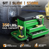 Auto Dynasty 3-Drawer Mechanic Rolling Seat, 350 LBS Capacity Roller Garage Shop Seat with Storage Tool Tray for Workshop, Repair Shop, Warehouse, Green Auto Dynasty