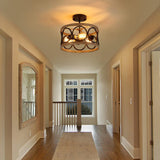 MEIXISUE Semi Flush Mount Modern Farmhouse Ceiling Light Fixtures,3-Lights Black and Retro Wood Finish,Drum Shade Rustic Light Fixtures for Entryway Hallway Foyer Kitchen Dining Room Bedroom MEIXISUE