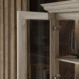 TAMUNE Display Cabinet with Lights, Bookcase Display Case Cabinet with 4 Glass Doors and 4-Tier Shelves, for Collectible, Grey Wood Grain 18.7" D x 68.5" W x 69.1" H TAMUNE