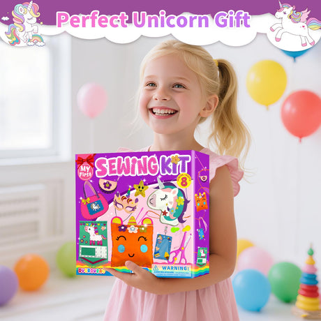 DUOROUBAO 8-in-1 Sewing Kit for Kids, Unicorn Art Craft for Kid Easy DIY Sewing Projects with Instructions Learn to Sew My First Sewing Kit Birthday Christmas Gifts for Girls Boys Education Toys 5+ DUOROUBAO