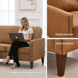 HAOMARKETS Faux Leather L Shaped Couch with Solid Wood Feet, 3-Seater Sofa with Reversible Chaise for Apartment Small Spaces, Sectional Couches for Living Room, Cognac Brown HAOMARKETS