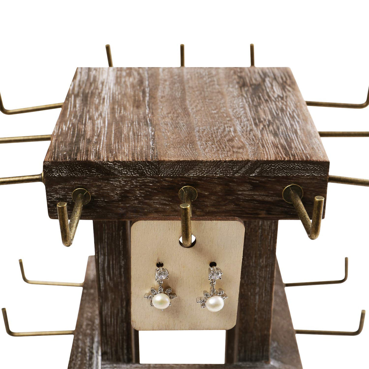 Ikee Design Wood Rotating Jewelry Display Stand Tower,Spinning Keychain Display Stand,36 Hooks Spinning Necklace, Bracelet, Earring Rack for Vendor, Coffee Color Ikee Design