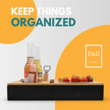 D&D Living® Couch Caddy - Bamboo Couch Console | Anti-Spill Drink and Cup Holder | Snack Organizer Tray for Sofa with Bottle Opener D&D Living