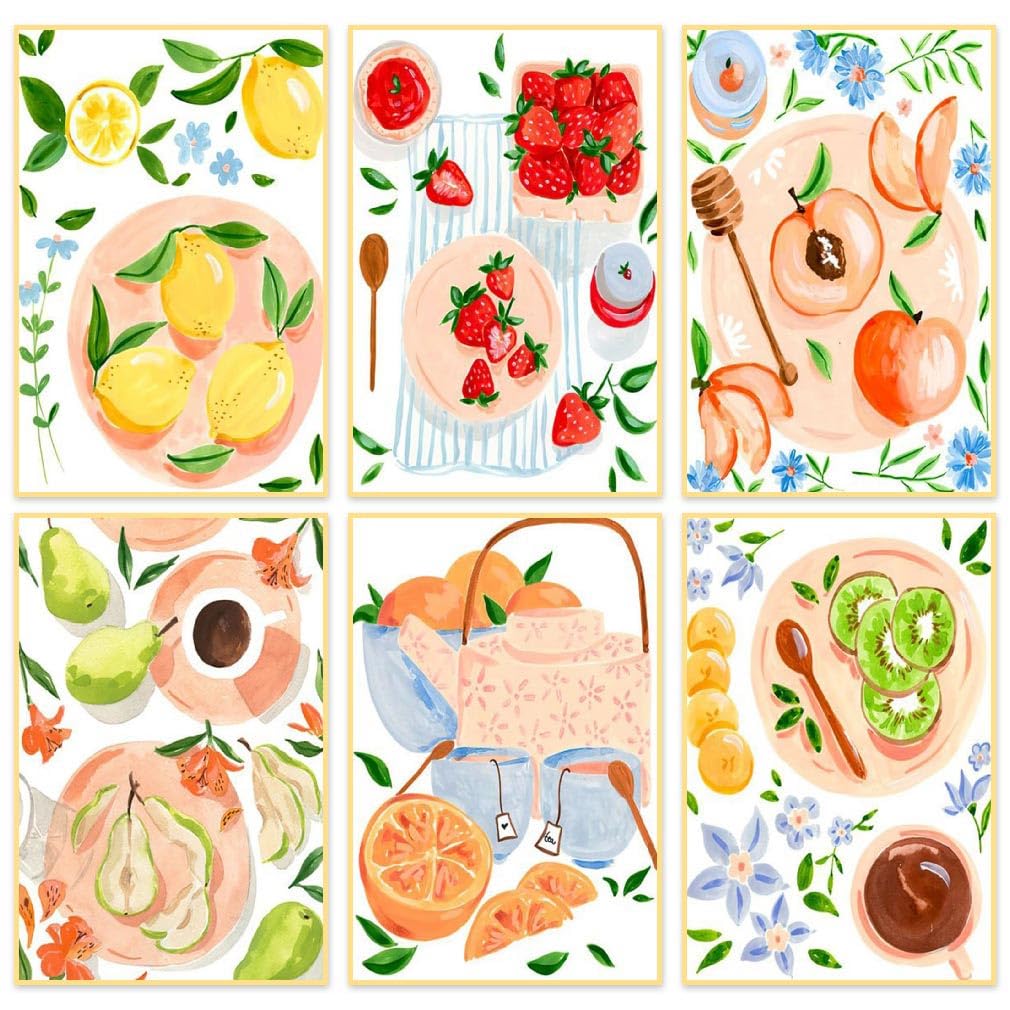 6 Packs Paint by Numbers Kit for Adults, DIY Fruit Adult's Paint by Numbers on Canvas, Easy Acrylic Watercolor Oil Painting by Number Without Frame(8x12 in) Clendo