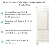 Evolur Aurora Armoire, 40x20.25x68 Inch (Pack of 1), Ivory Lace Evolur