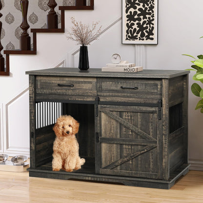 Dog Crates for Large Dogs, 48 inch Large Dog Crate with 2 Drawers, Farmhouse Dog Kennel Indoor Large Breed, Decorative Pet Crate End Table for Large Dogs, Dog Cage